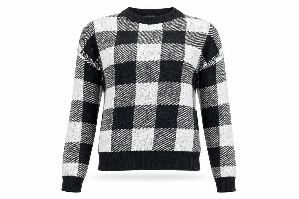 Front view of Beloved women’s multicoloured plaid knit jumper, size S