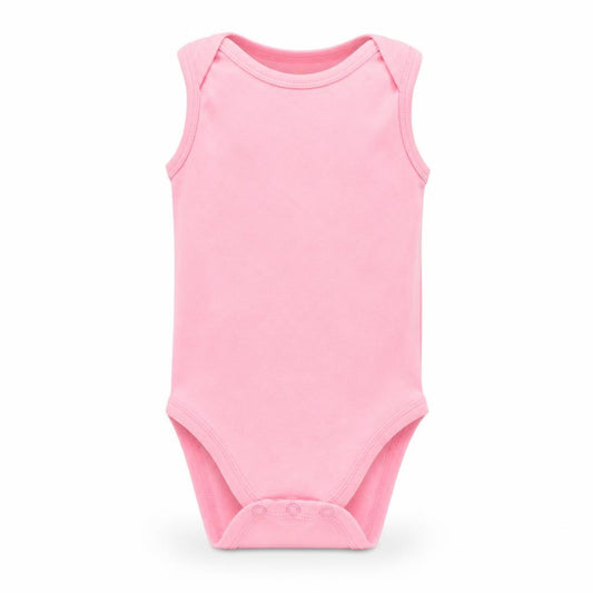 Front view of Early Days girls’ pink romper one-piece, size 6-9, months