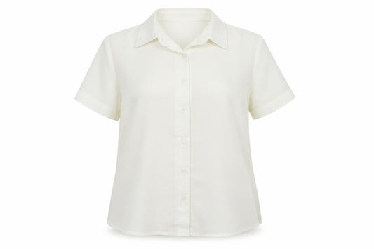 Front view of Bonmarché women’s white basic button-up, size UK 12