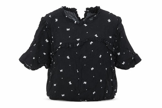 Front view of Select women’s black geometric basic blouse, size UK 8