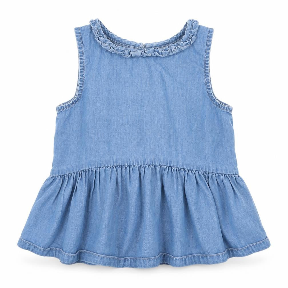 Front view of Tu girls’ blue denim basic tank, size 5, years