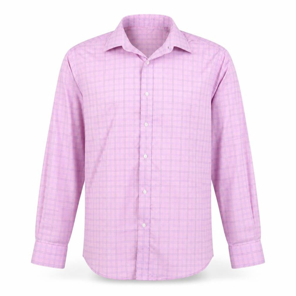 Front view of Zona men’s pink check button-up, size 15.5