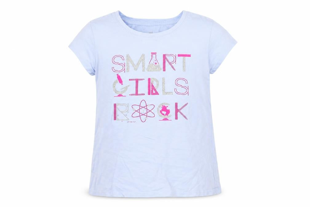Front view of Gap girls’ purple geometric basic t-shirt, size L