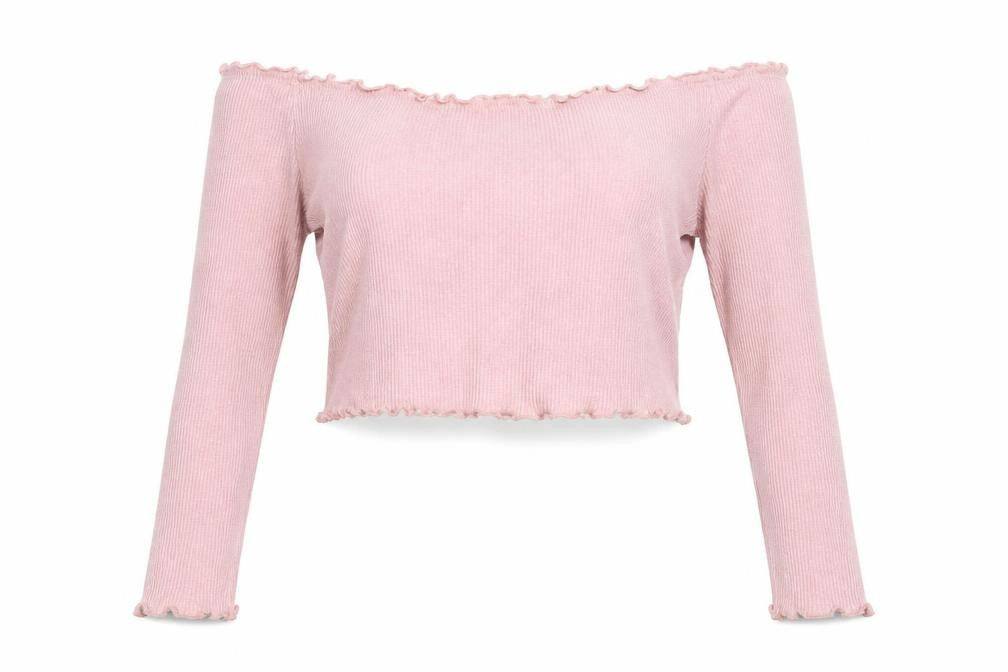Front view of H&M women’s pink cropped blouse, size L