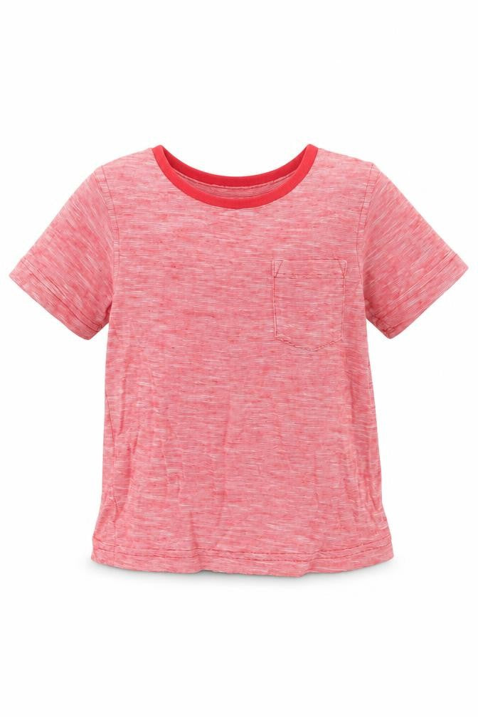 Front view of George girls’ red herringbone basic t-shirt, size 12, months