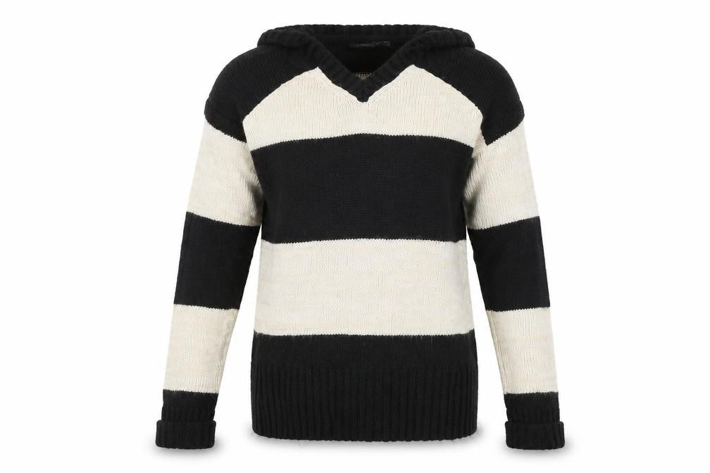 Front view of Primark women’s beige striped pullover sweatshirt, size UK 6
