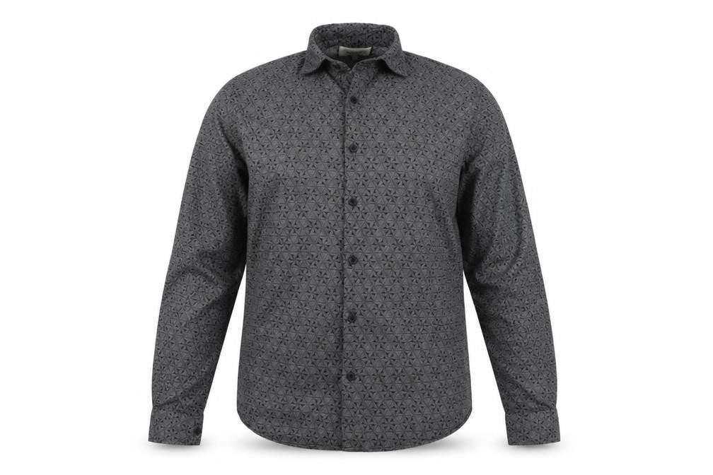 Front view of River Island men’s grey geometric polo, size L