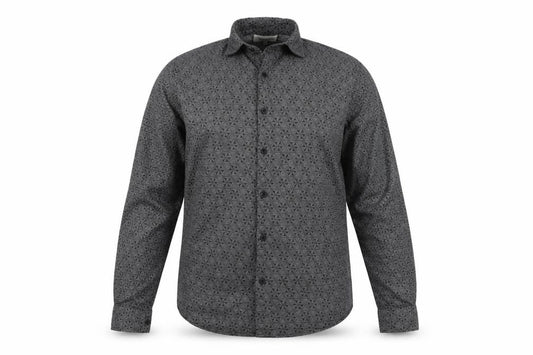 Front view of River Island men’s grey geometric polo, size L