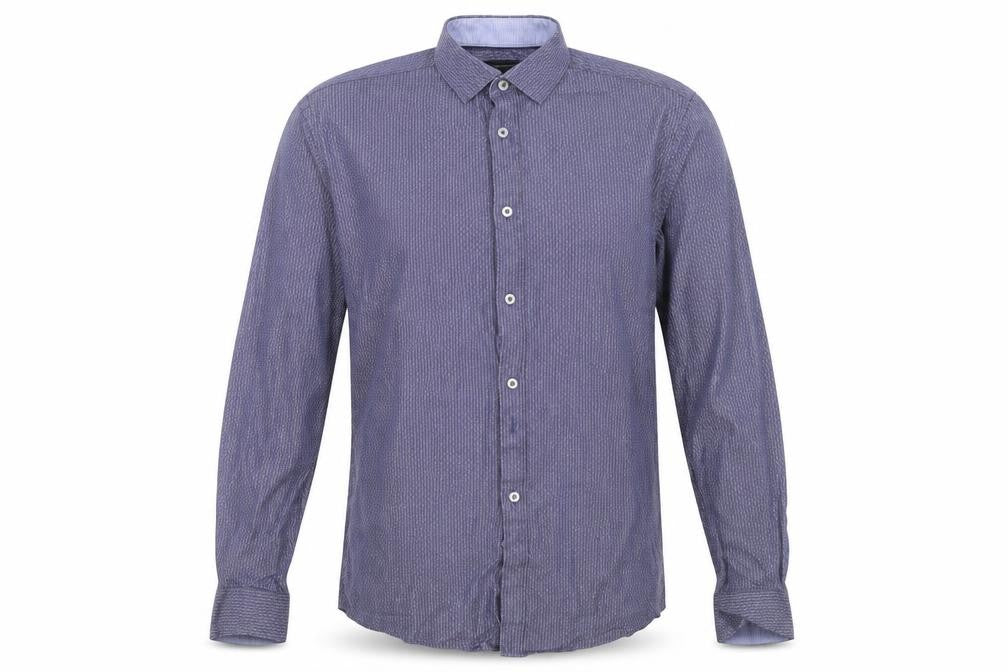 Front view of Marks & Spencer men’s blue button-up, size 14