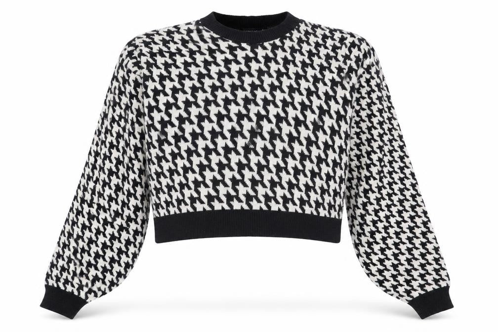Front view of I SAW IT FIRST women’s multicoloured herringbone jumper, size UK 8