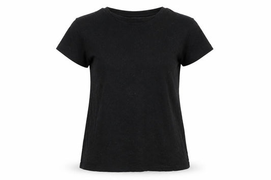 Front view of ASOS women’s black basic t-shirt, size UK 8