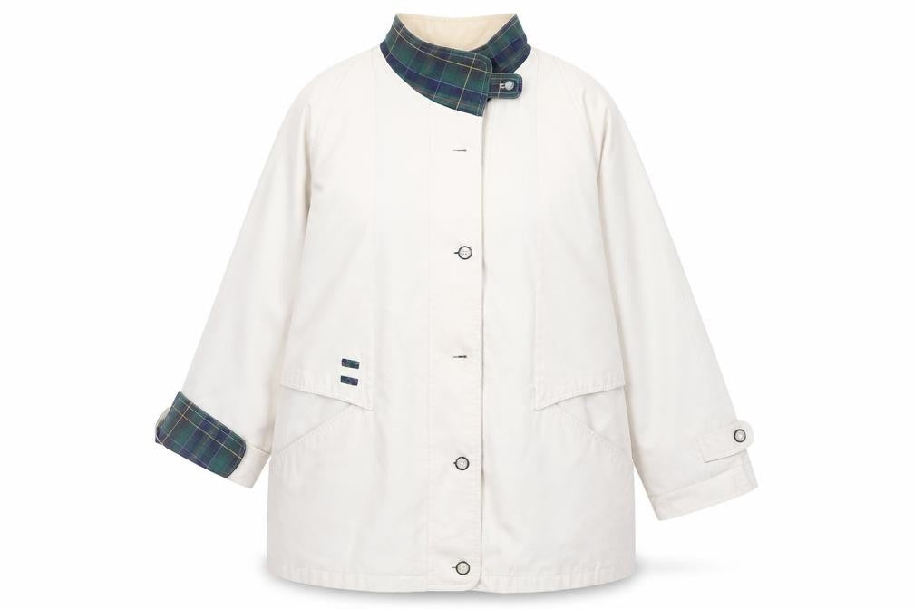 Front view of Avenue women’s beige overcoat coat, size UK 14