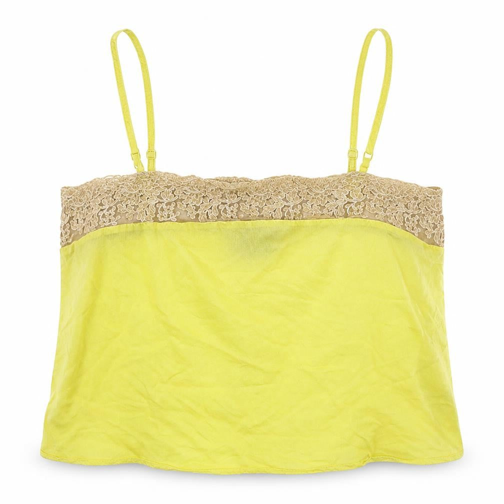 Front view of Topshop women’s yellow cropped tank, size UK 10