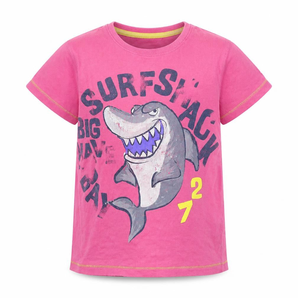 Front view of Next girls’ pink basic t-shirt, size 7, years - shark