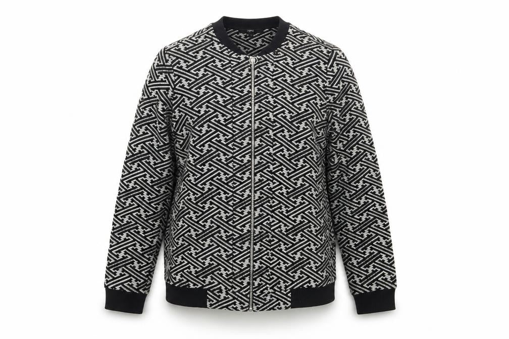 Front view of Next women’s black geometric jacket coat, size UK 14