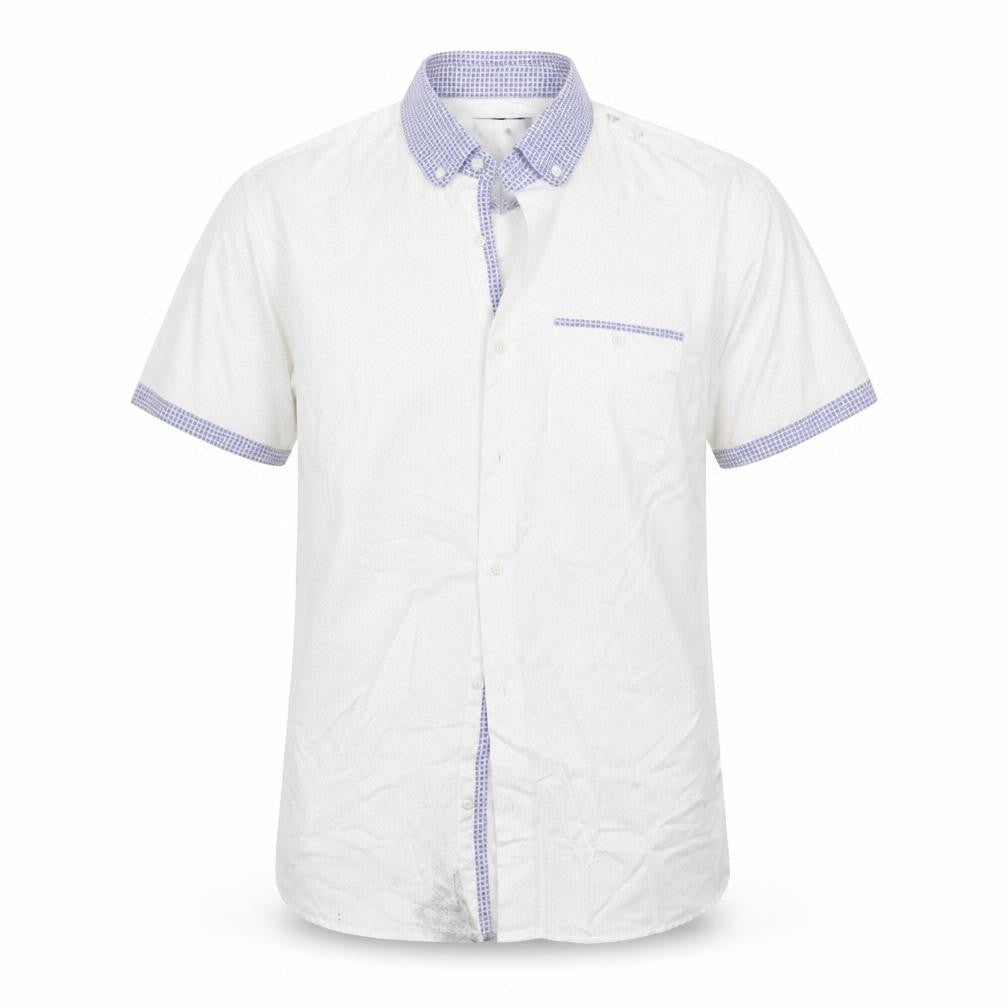 Front view of Next men’s white polka dot button-up, size M