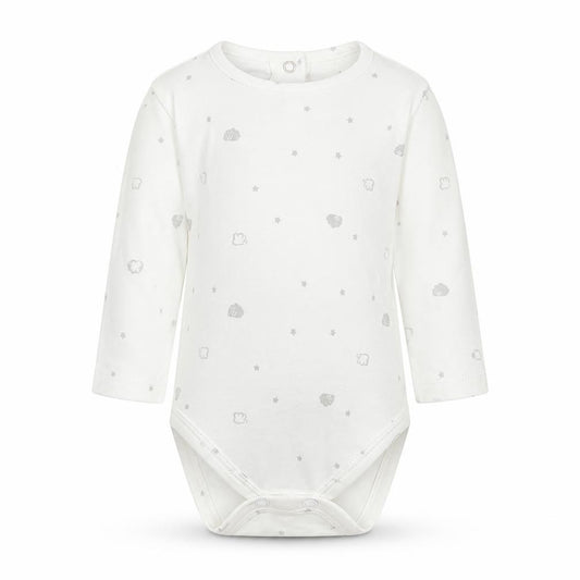 Front view of Matalan Baby White Babygrow One-Piece, size 3-6, Months
