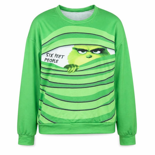 Front view of Preworn women’s green striped jumper, size 2XL