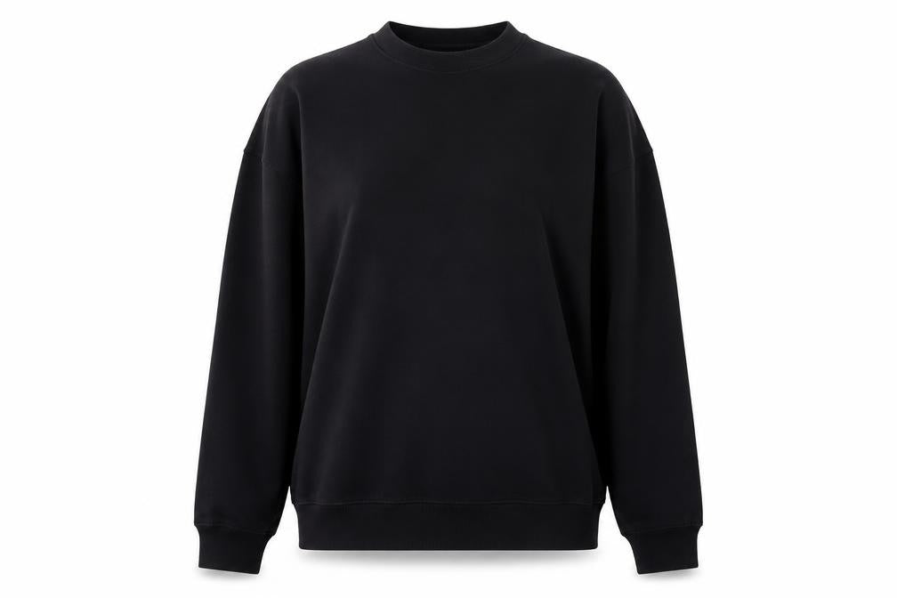 Front view of Missguided women’s black pullover sweatshirt, size M