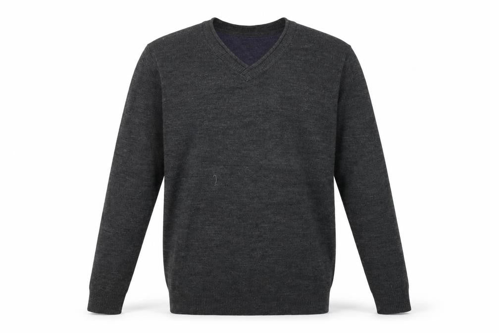 Front view of Industrralize men’s grey jumper, size XS