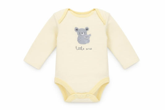 Front view of Mini Club Baby Yellow Striped Babygrow One-Piece, size 0-3, Months