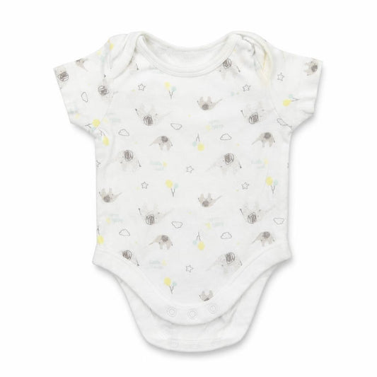 Front view of M&Co Baby White Geometric Babygrow One-Piece, size 0-3, Months