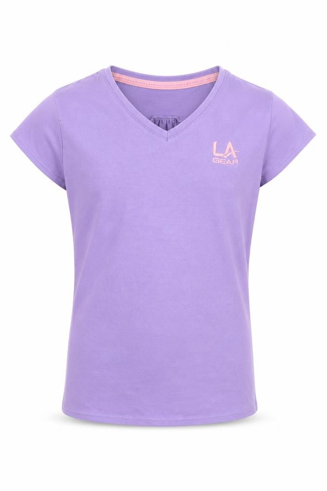 Front view of LA Gear girls’ purple basic t-shirt, size 11, years