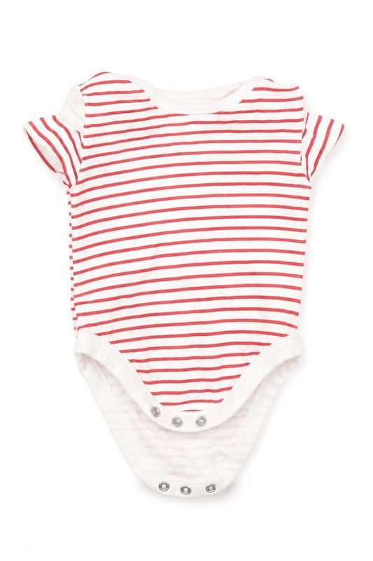 Front view of George Baby White Striped Babygrow One-Piece, size 3-6, Months