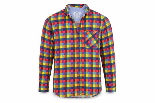Front view of Primark men’s multicoloured check button-up, size S