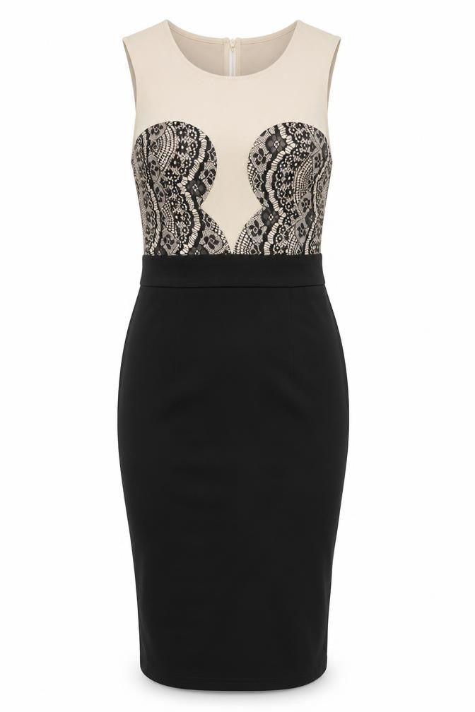 Front view of Boohoo women’s multicoloured pencil dress, size UK 6