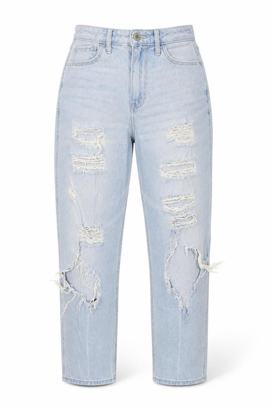 Front view of Hollister women’s blue mom jeans, size UK 25, in, 25-inch leg