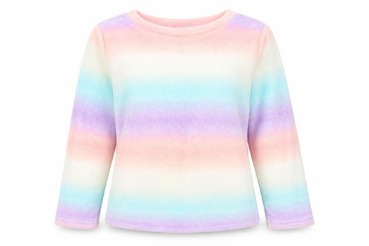 Front view of JUST LIKE YOU women’s multicoloured striped pullover sweatshirt, size M