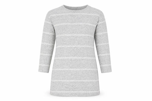 Front view of F&F women’s grey striped a-line, size UK 14
