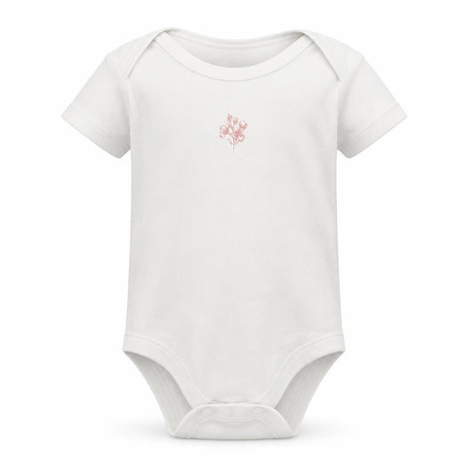 Front view of Tu Baby White Floral Babygrow One-Piece, size 3-6, Months
