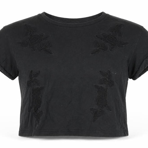 Topshop Womens Grey Floral  Cropped T-Shirt Size 6