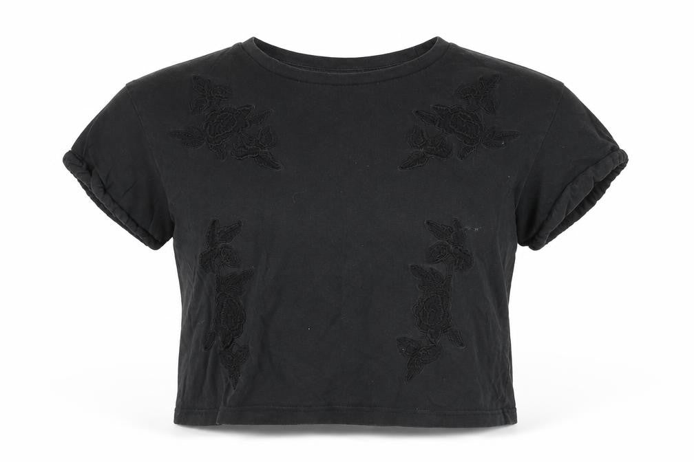 Topshop Womens Grey Floral  Cropped T-Shirt Size 6