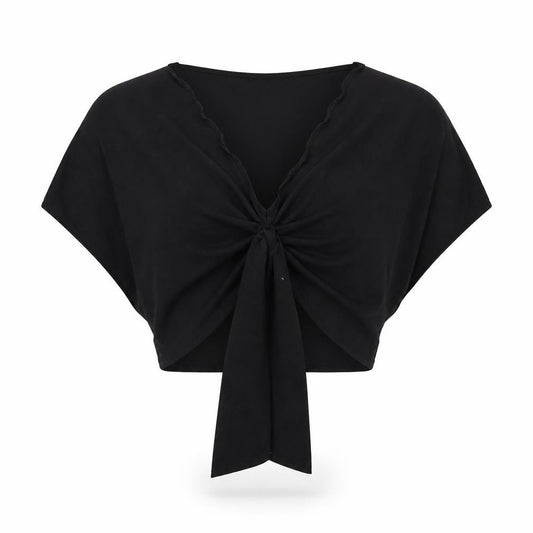 Front view of PRETTYLITTLETHING women’s black cropped blouse, size UK 6
