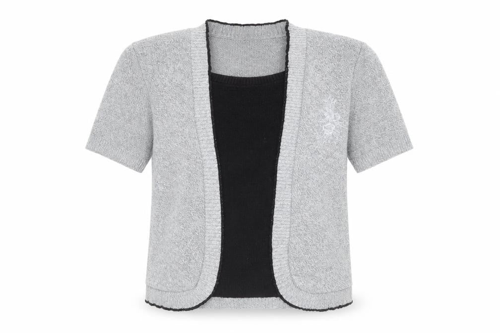 Front view of glimpse design women’s grey cardigan jumper, size L