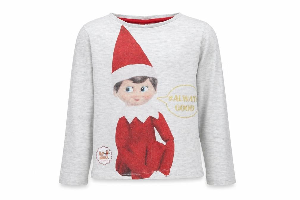 Front view of George boys’ grey basic t-shirt, size 2-3, years - elf on the shelf