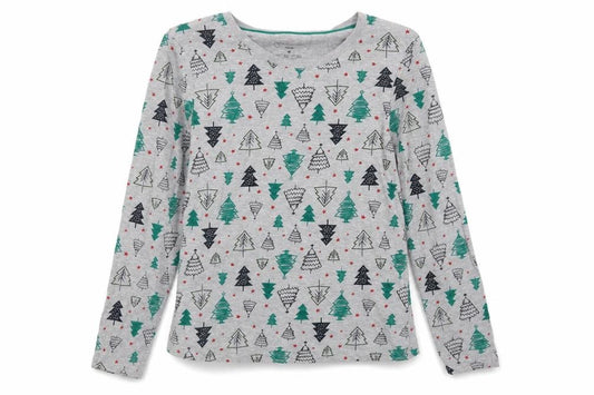 Front view of Primark women’s grey geometric top pyjama set, size UK 12, - christmas