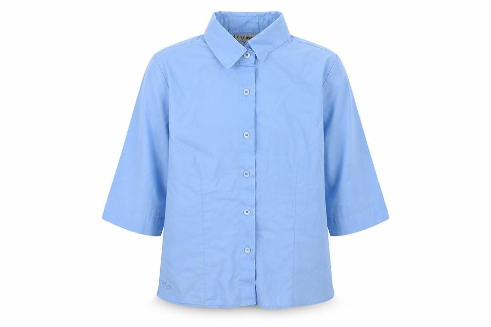 Front view of Next boys’ blue basic button-up, size 9, years