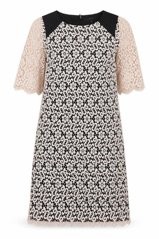 Front view of Coast women’s black floral a-line, size UK 12
