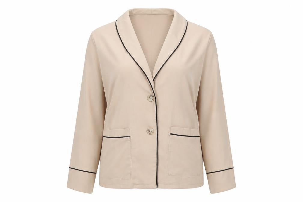 Front view of PRETTYLITTLETHING women’s beige jacket, size UK 12