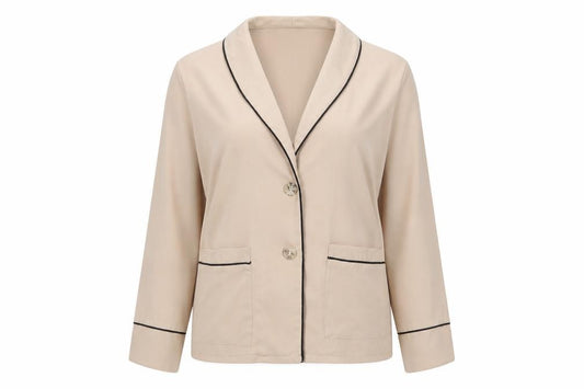 Front view of PRETTYLITTLETHING women’s beige jacket, size UK 12