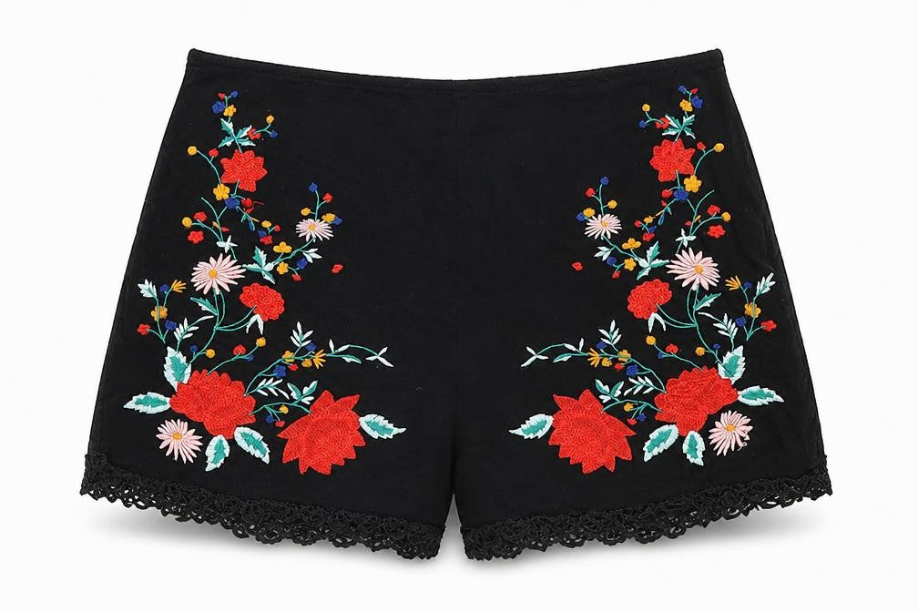 Miss Selfridge Womens Black Floral  Hot Pants Shorts Size 4