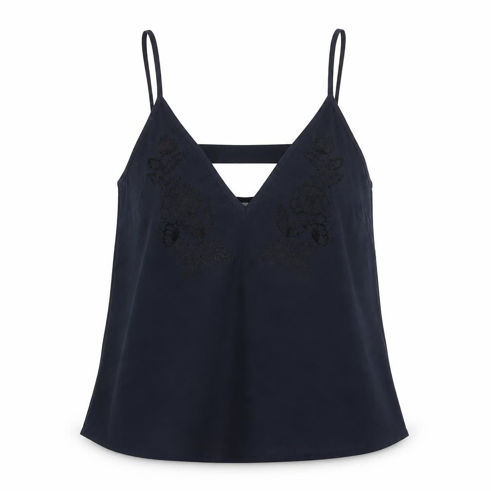 Front view of New Look women’s blue basic tank, size UK 8