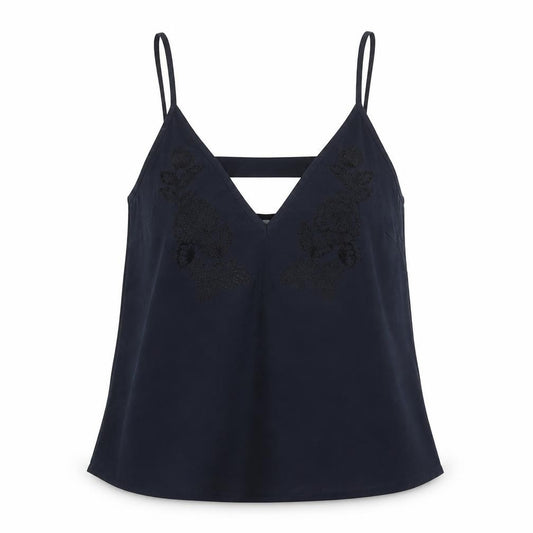 Front view of New Look women’s blue basic tank, size UK 8