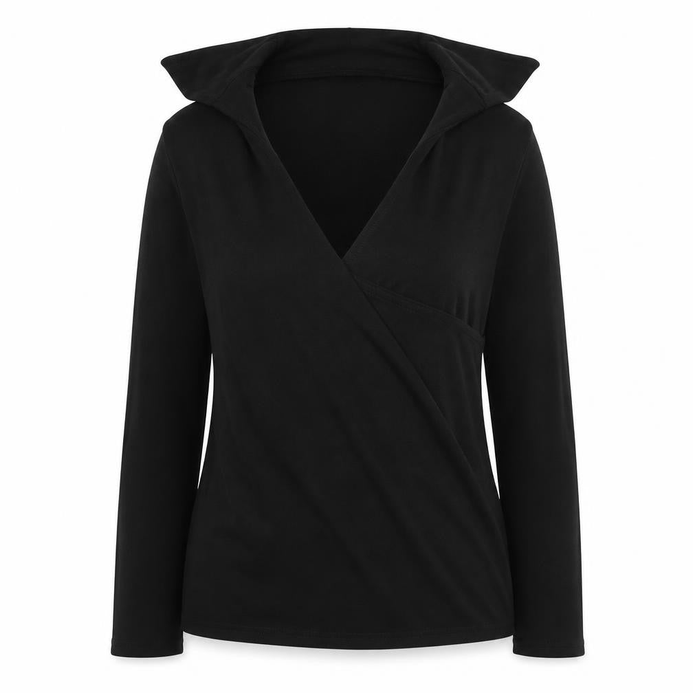 Front view of Boohoo women’s black basic blouse, size UK 10