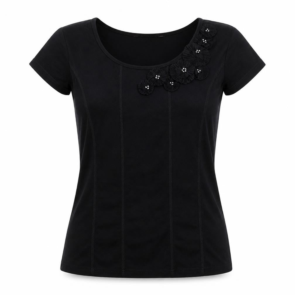 Front view of david emanuel women’s black basic t-shirt, size UK 12