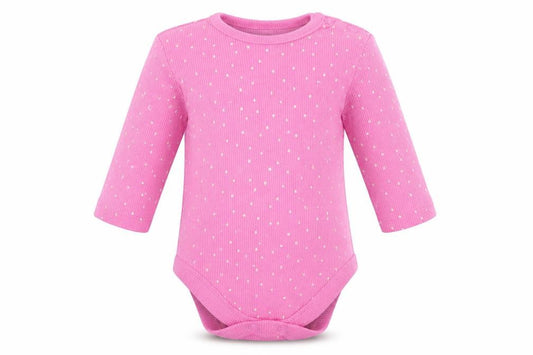 Front view of George girls’ pink polka dot babygrow one-piece, size 0-3, months